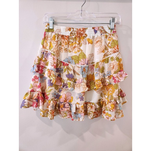 Sugarlips Dresses & Skirts - Sugar Lips Floral Ruffle‎ Tiered Mini Skirt Size S Boho Beach Vacation